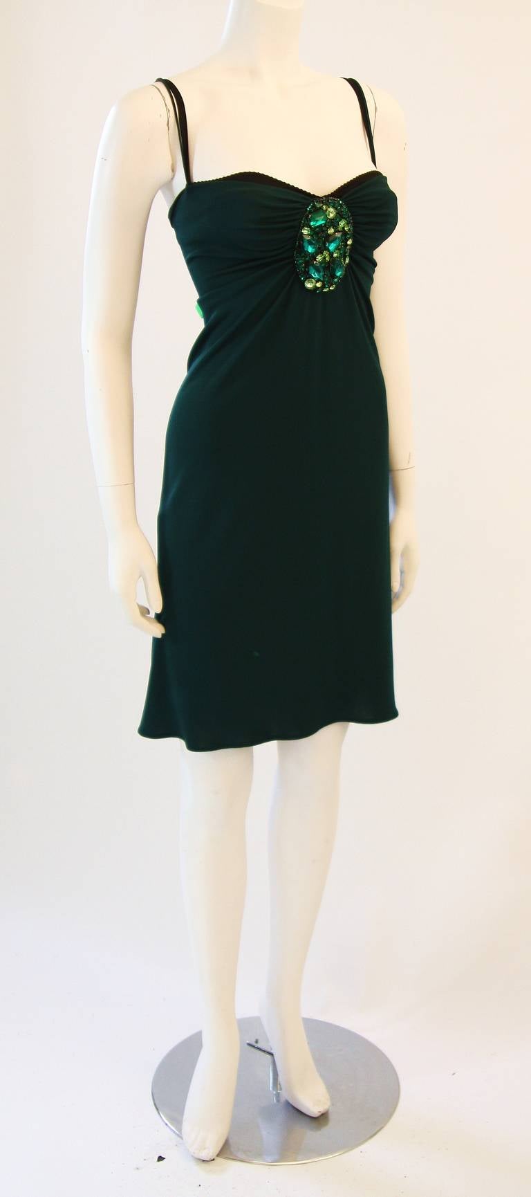 Women's Dolce and Gabbana Green Jersey Dress with Rhinestones Size 44