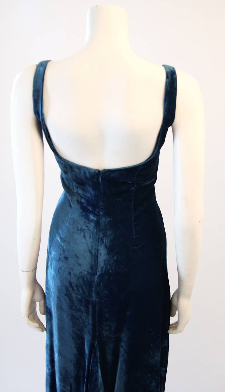 Dolce and Gabbana Jewel Blue Crushed Velvet Gown Circa 2000 Size 42 1