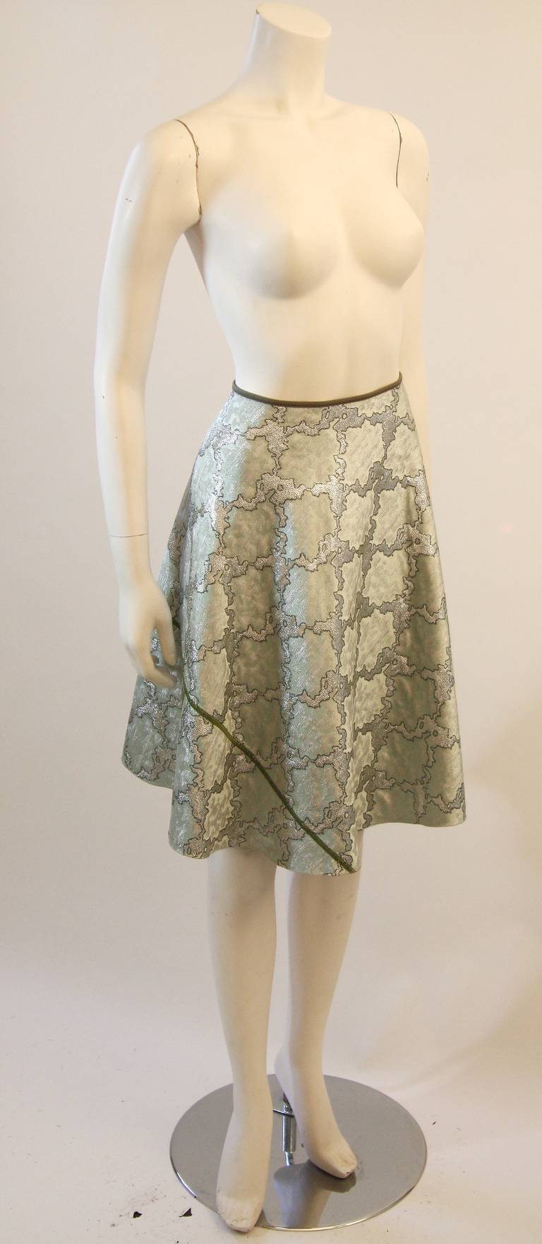 Women's Prada Aqua Mint and Metallic Flare Skirt Size 44