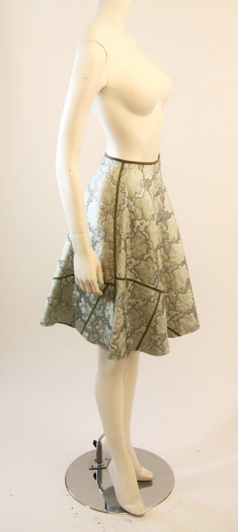 Prada Aqua Mint and Metallic Flare Skirt Size 44 1