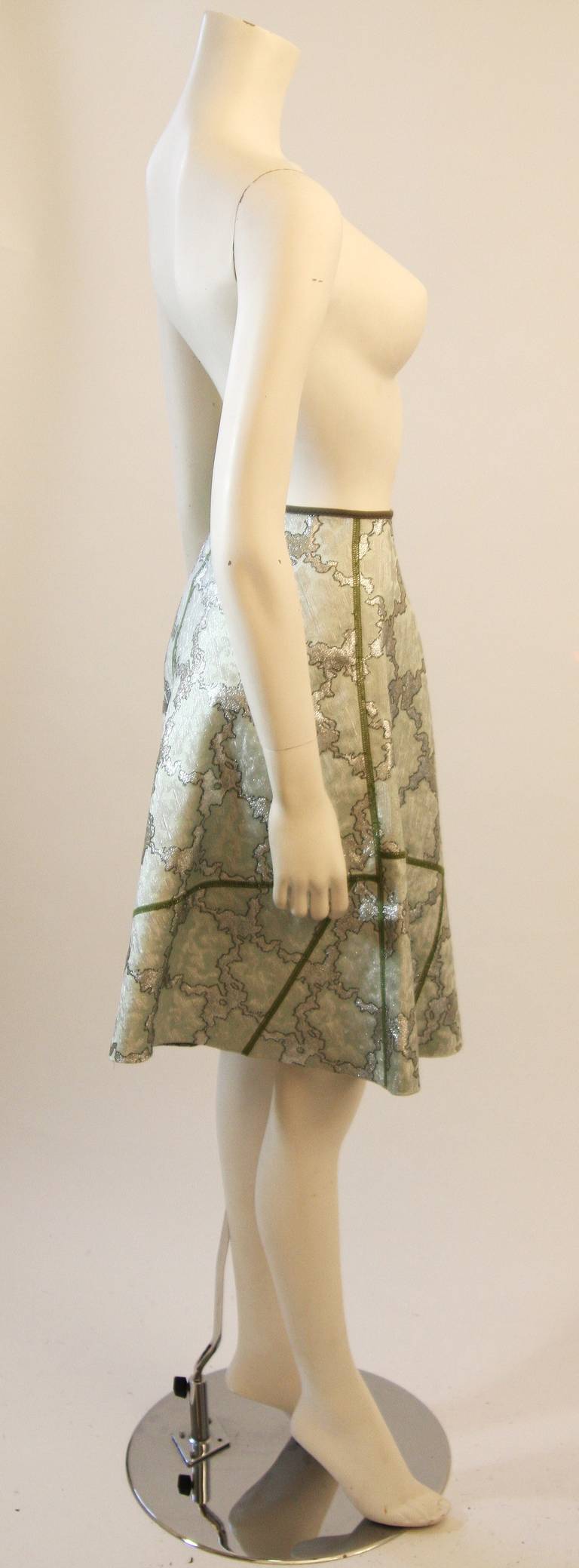 Prada Aqua Mint and Metallic Flare Skirt Size 44 2