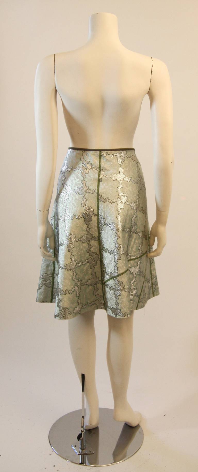 Prada Aqua Mint and Metallic Flare Skirt Size 44 3
