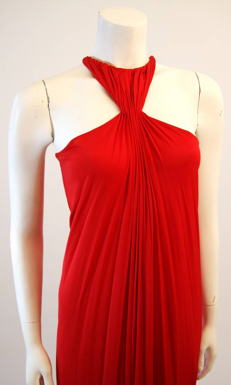 Gorgeous Red Jersey Dress with Gathers and Racer Style Halter For Sale ...