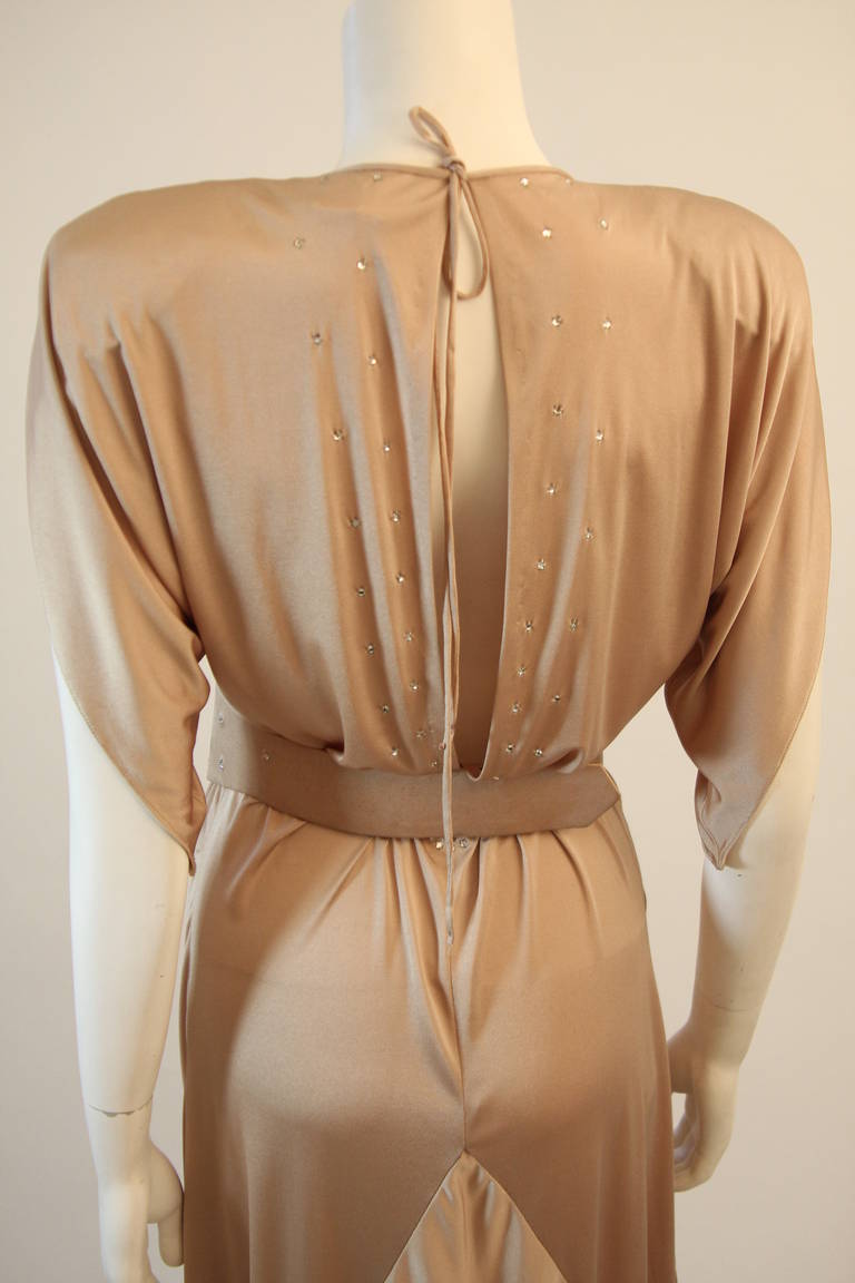 Birgitta Champagne Jersey Dress with Rhinestones and Belt 1