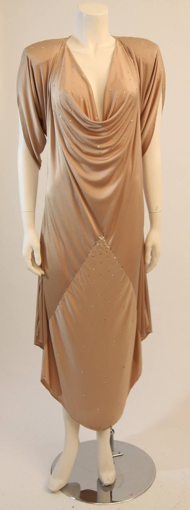 Birgitta Champagne Jersey Dress with Rhinestones and Belt 2