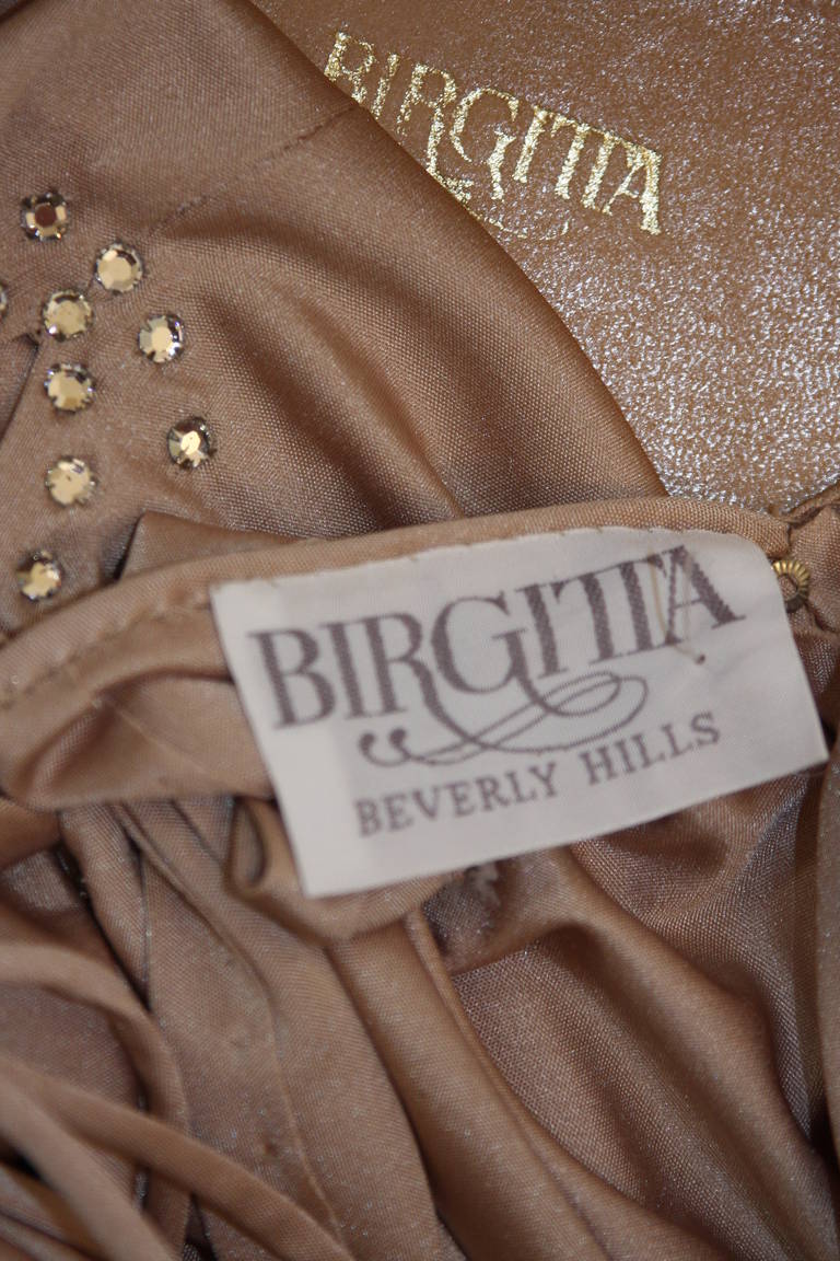 Birgitta Champagne Jersey Dress with Rhinestones and Belt 4