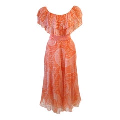 Vintage Diane Dickerson Coral Chiffon Dress with Ruffle Size 6