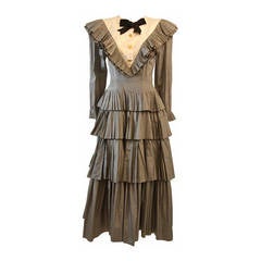 Chanel Edwardian Tiered Ruffle Gingham Gown with Black Bow 9
