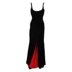 Stunning Nolan Miller Couture Black Velvet Gown With Red Lining