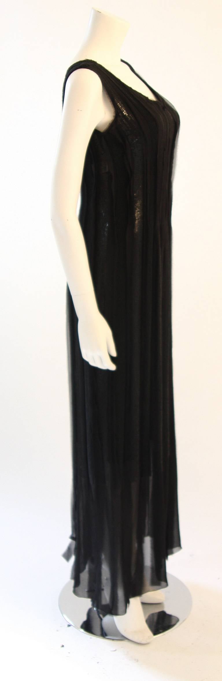 Alberta Ferretti Black Beaded Silk Chiffon Understated Dress with Raw ...