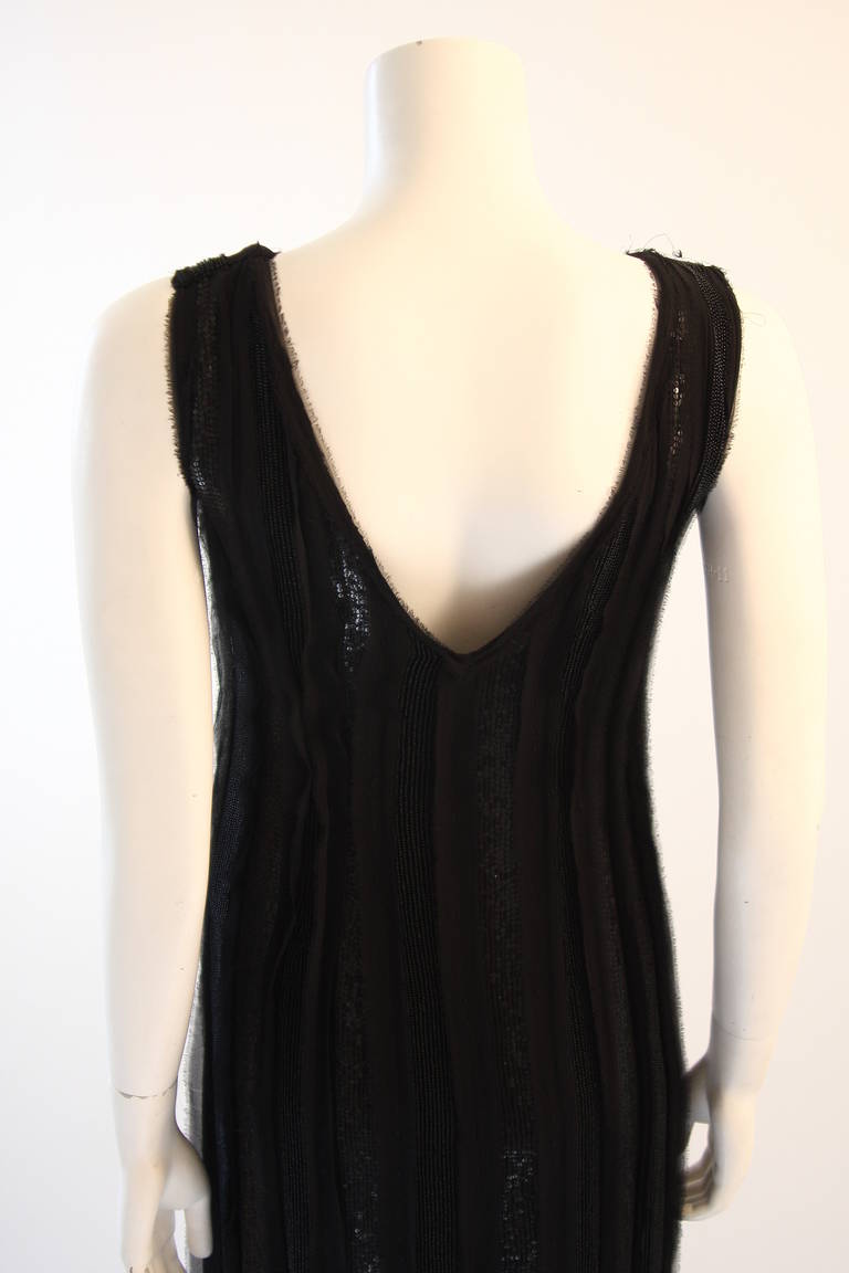 Women's Alberta Ferretti Black Beaded Silk Chiffon Understated Dress with Raw Finish 10 For Sale