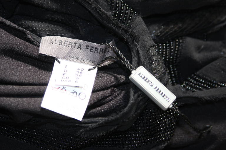 Alberta Ferretti Black Beaded Silk Chiffon Understated Dress with Raw Finish 10 For Sale 1
