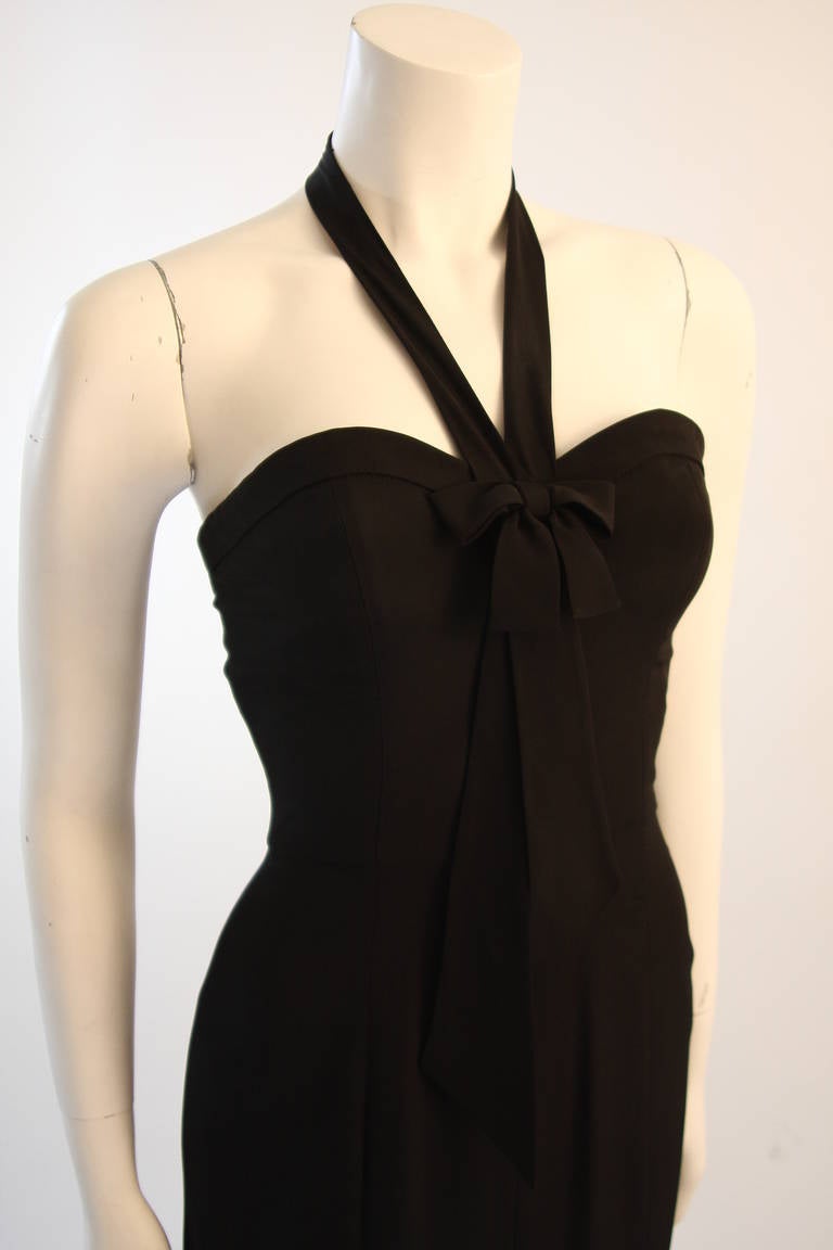 Black Emanuel Ungaro Evening Gown with Halter and Bow Size 6