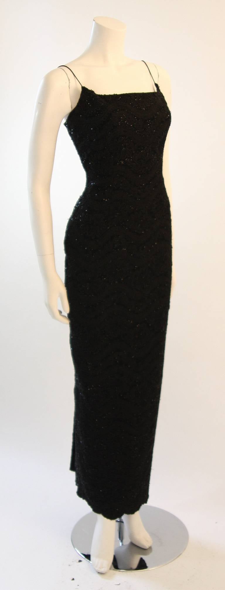 Black Carmen Marc Valvo Beaded Evening Gown Size 6