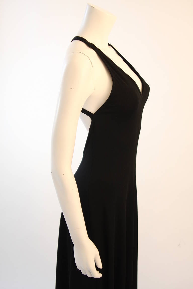 Women's 1970's Ruffinwear Black Jersey Racer Halter Maxi Dress For Sale