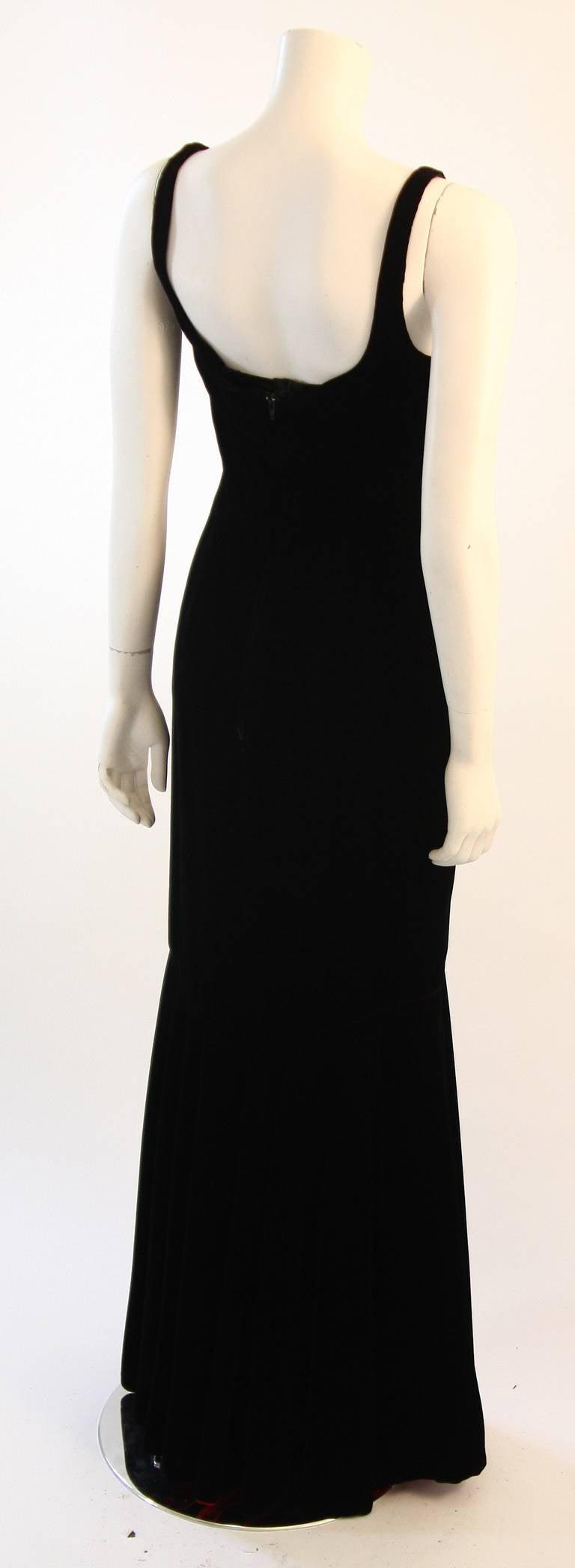 Stunning Nolan Miller Couture Black Velvet Gown With Red Lining at 1stDibs