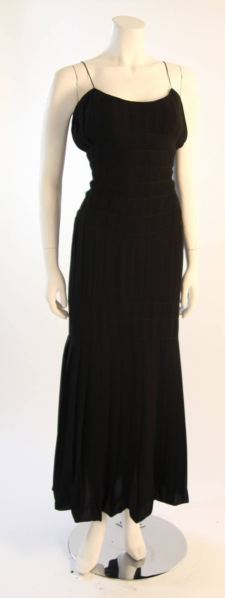 Black Gorgeous Thierry Mugler Silk Pleated Evening Gown with Tassels Size 38 For Sale