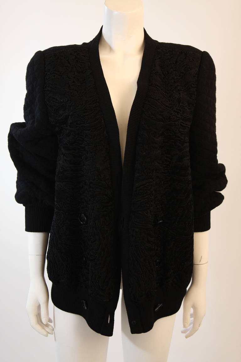 Valentino Russian Broadtail Jacket with Quilted knit Sleeves For Sale 3