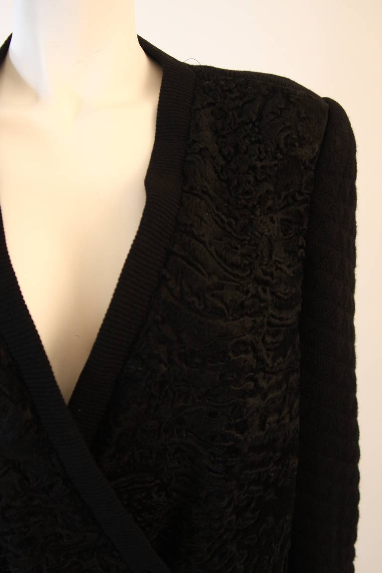 Black Valentino Russian Broadtail Jacket with Quilted knit Sleeves For Sale