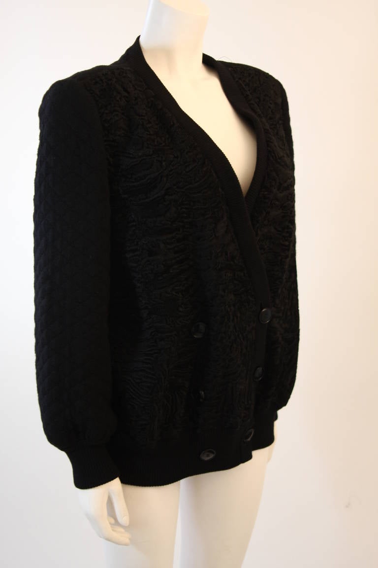 Valentino Russian Broadtail Jacket with Quilted knit Sleeves In Excellent Condition For Sale In Los Angeles, CA