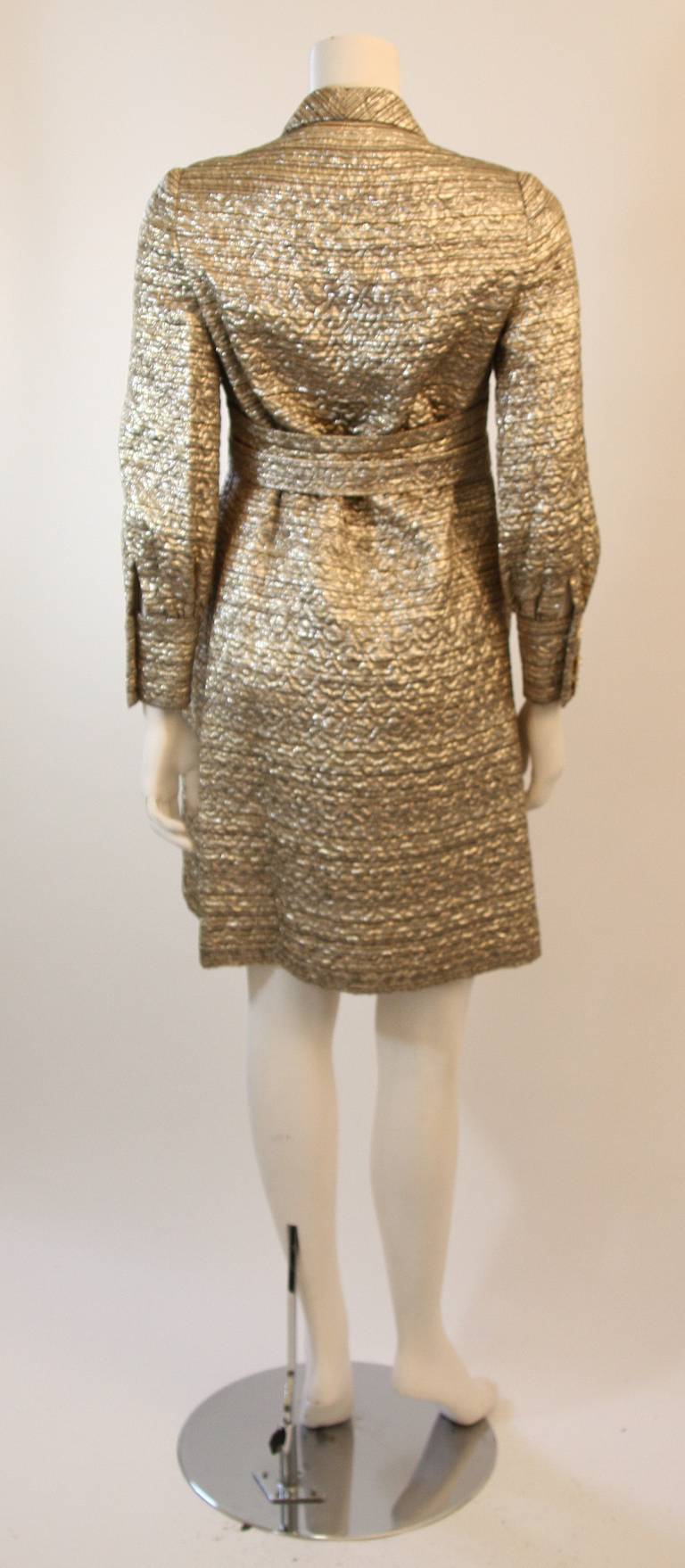 Malcolm Starr Metallic Gold Dress Coat with Rhinestone Buttons For Sale 2