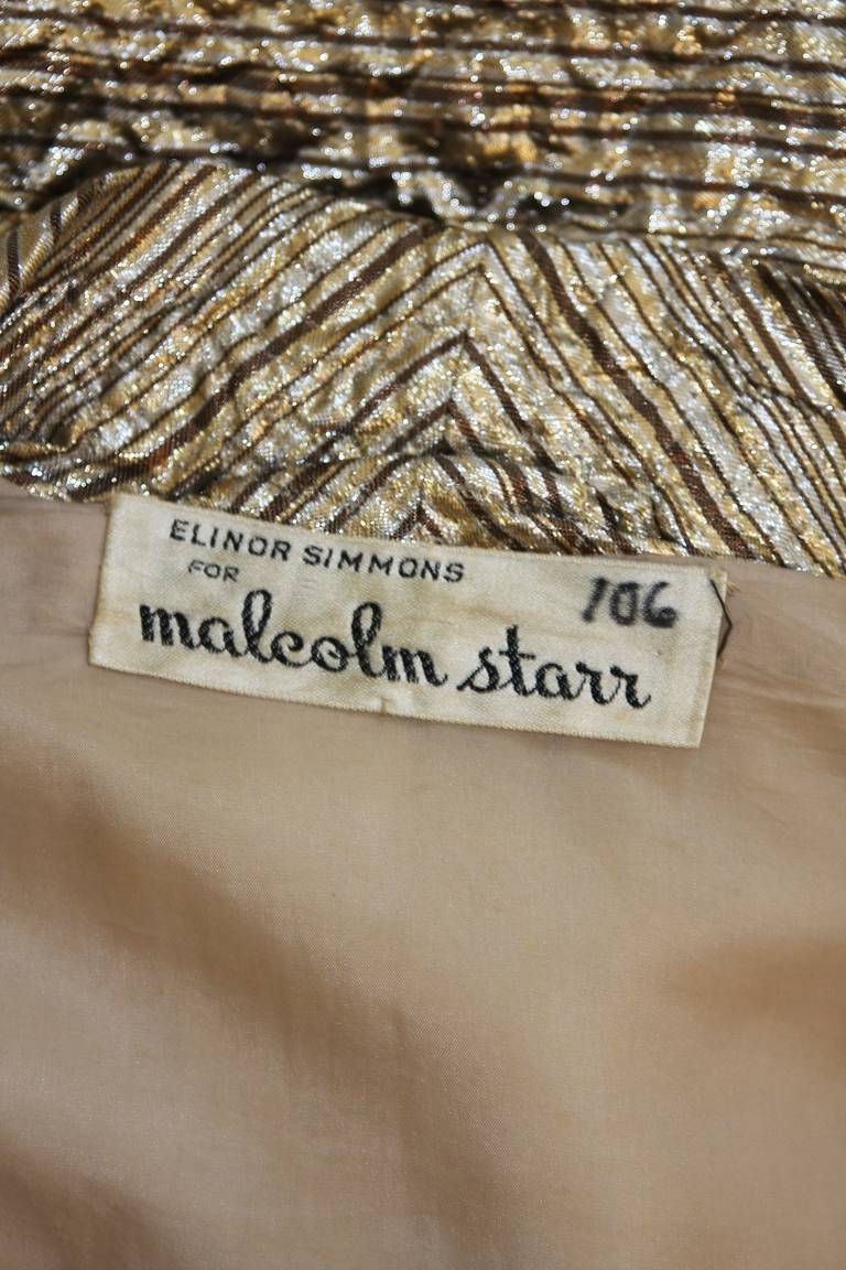 Malcolm Starr Metallic Gold Dress Coat with Rhinestone Buttons For Sale 5