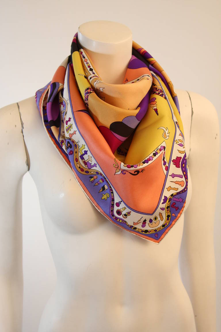 Women's Pucci Silk Orange Cream Psychedelic Print Scarf