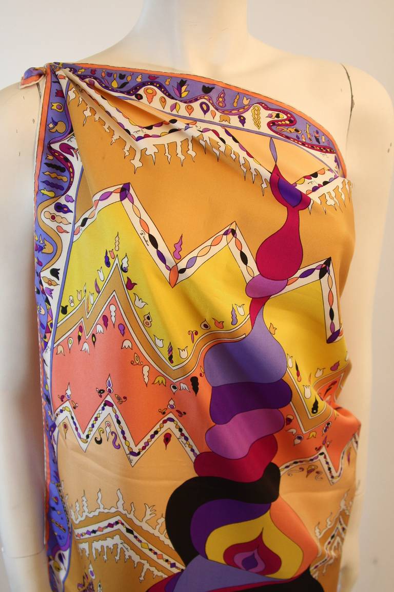 Pucci Silk Orange Cream Psychedelic Print Scarf 2