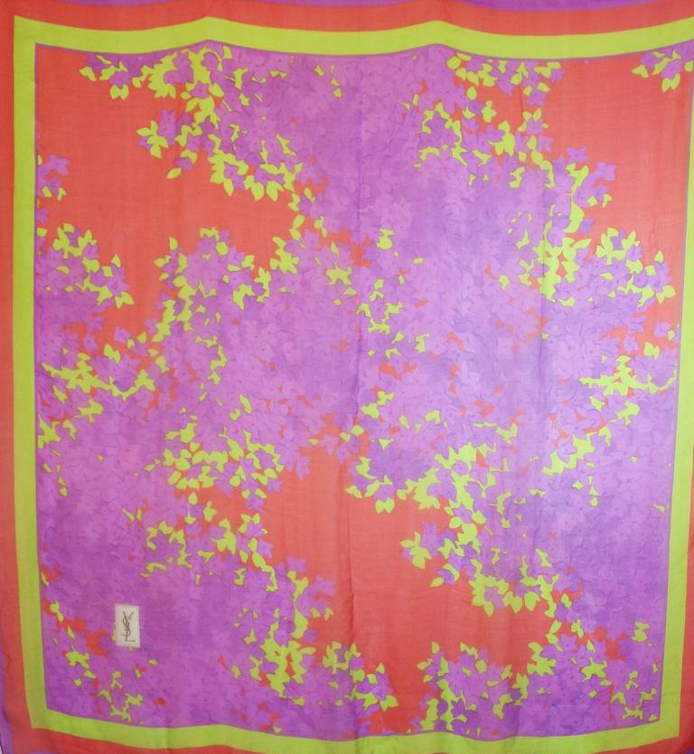 Yves Saint Laurent Sheer Floral Printed Silk Scarf In Excellent Condition In Los Angeles, CA