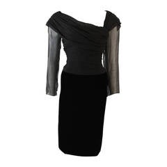 Oscar De La Renta Classic Draped Chiffon and Velvet Cocktail Dress Size 14 11