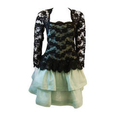 Gorgeous Oscar De La Renta Aqua and Lace Gown Size 12