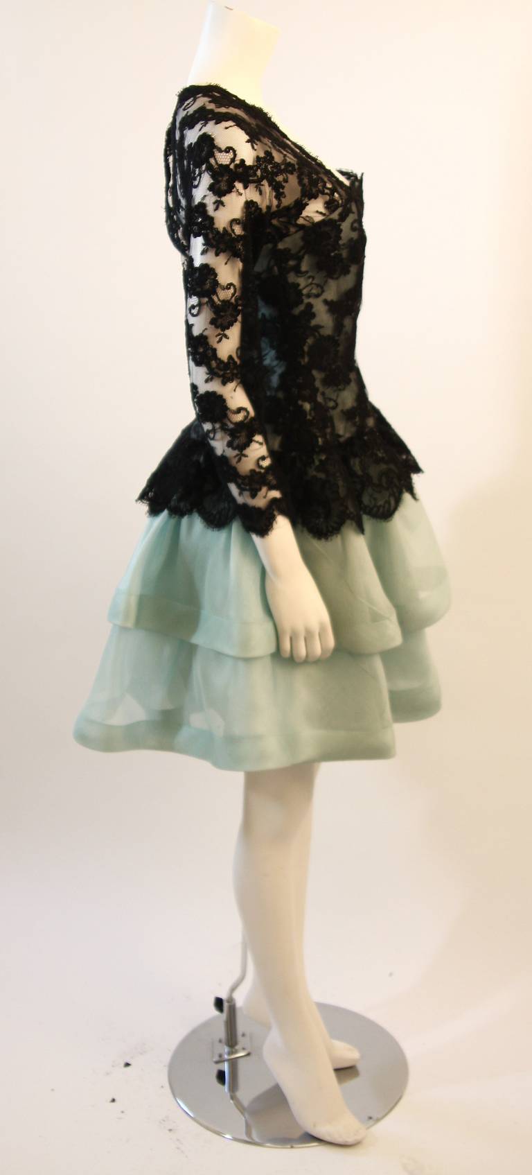 Gorgeous Oscar De La Renta Aqua and Lace Gown Size 12 1