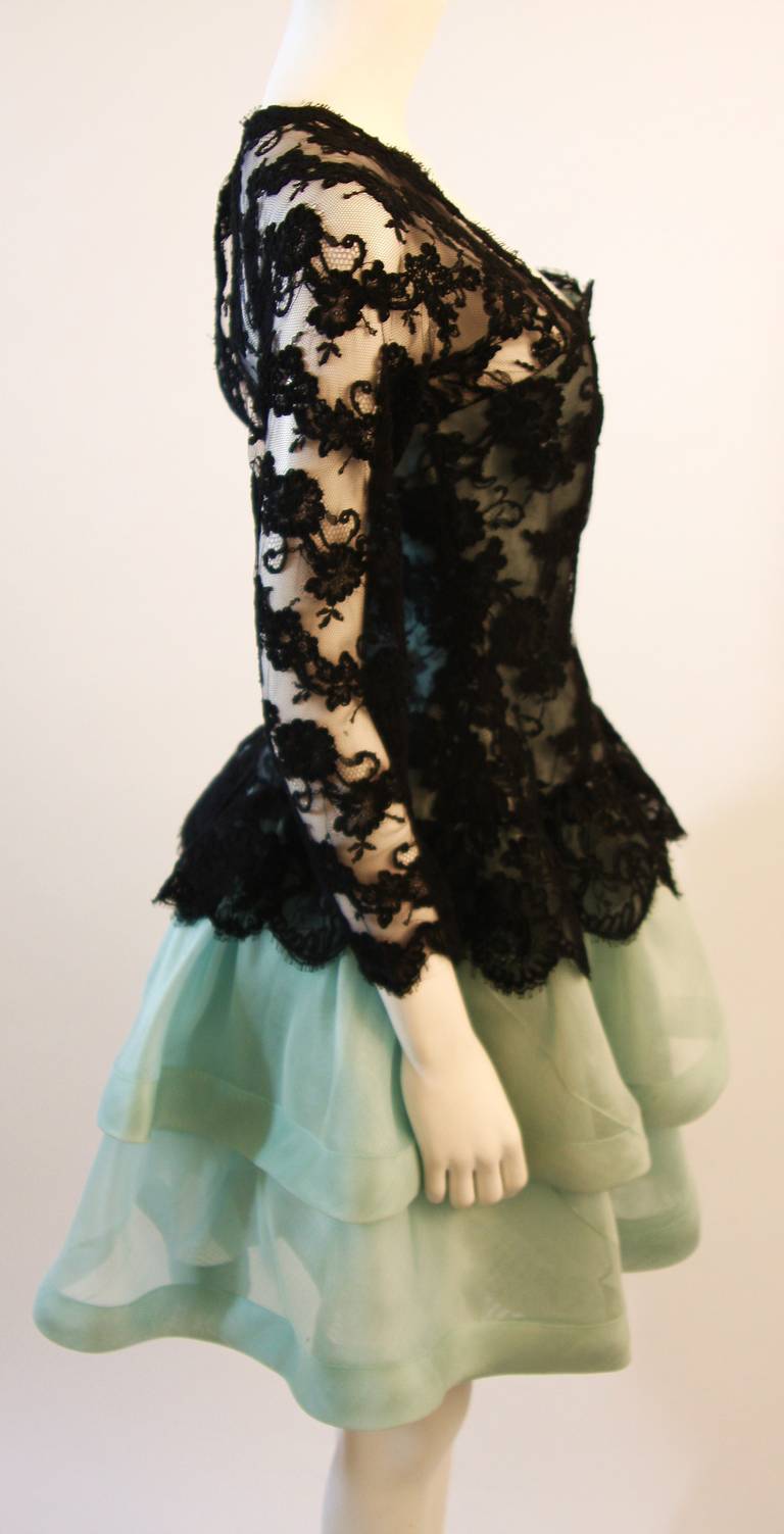 Gorgeous Oscar De La Renta Aqua and Lace Gown Size 12 2
