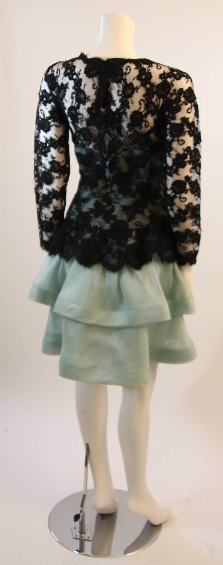 Gorgeous Oscar De La Renta Aqua and Lace Gown Size 12 3