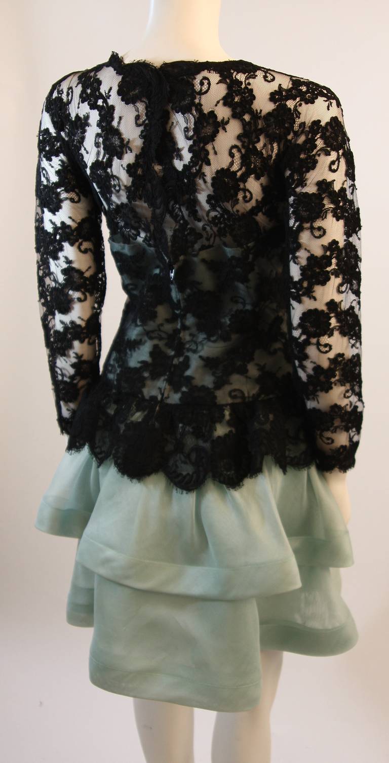 Gorgeous Oscar De La Renta Aqua and Lace Gown Size 12 4