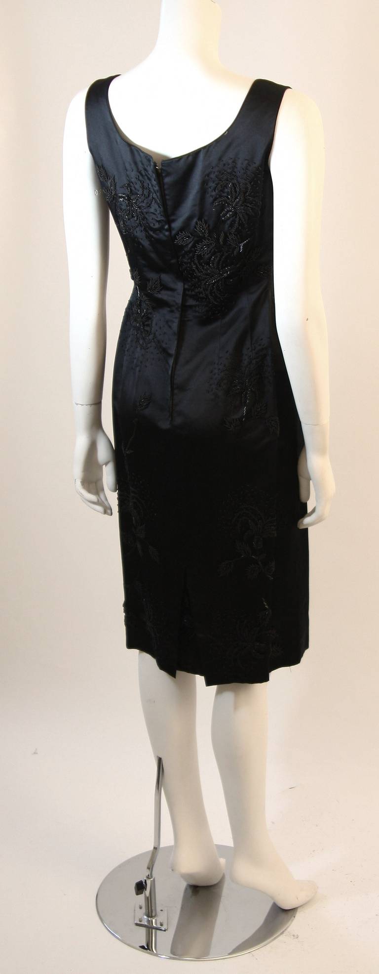 1950's Black Beaded Silk Ensemble Cocktail Dress and Opera Coat Size 6 For Sale 2