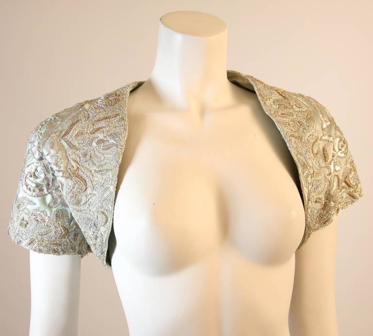 Oscar De La Renta Embellished Silk Aqua Evening Gown with Bolero Size 12 4