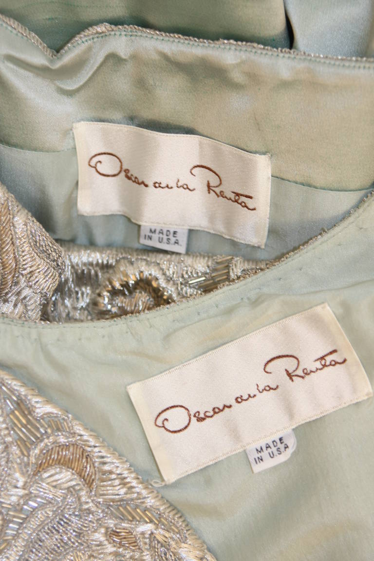 Oscar De La Renta Embellished Silk Aqua Evening Gown with Bolero Size 12 5