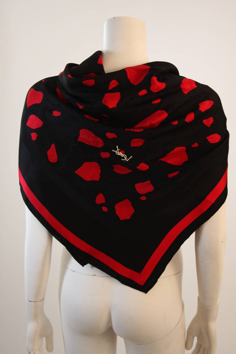 Women's Yves St. Laurent Large Black and Red Silk Scarf