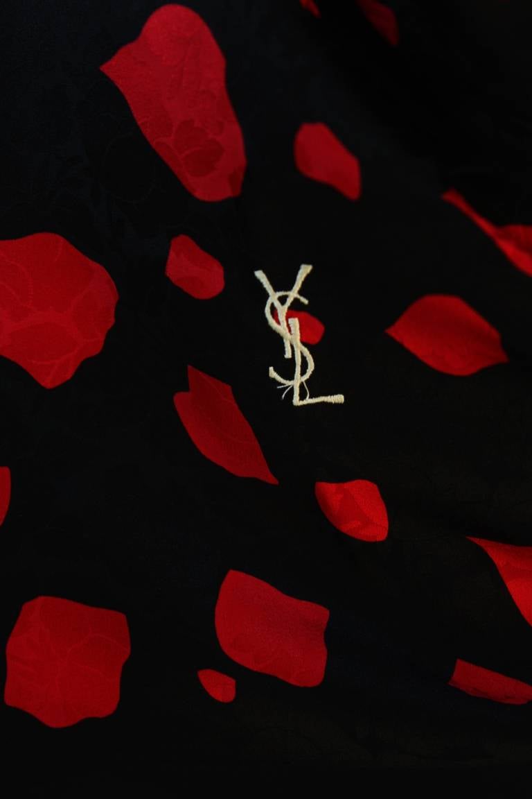 Yves St. Laurent Large Black and Red Silk Scarf 1