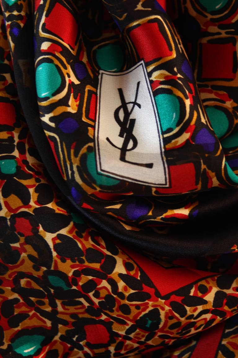 Yves St. Laurent Jewel Print Silk Large Shawl Scarf In Excellent Condition In Los Angeles, CA