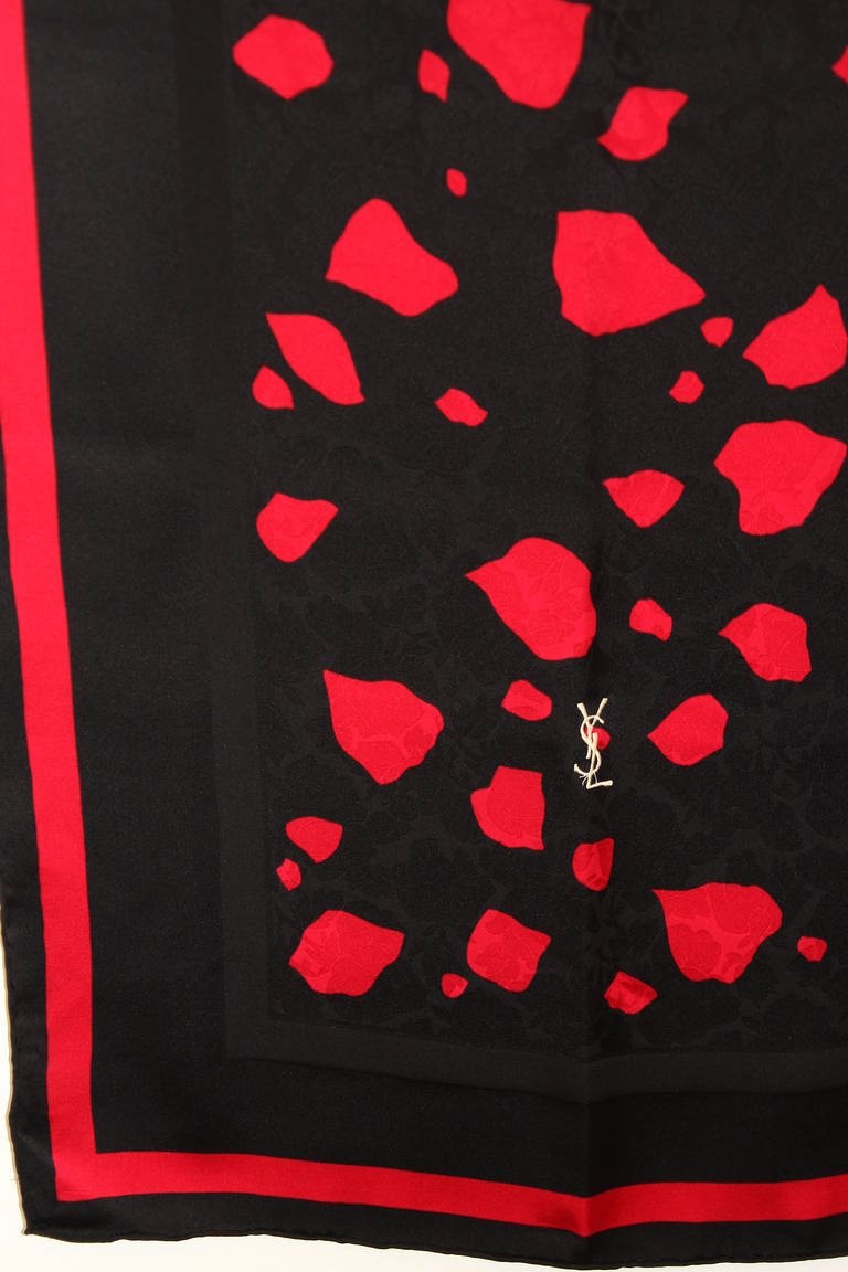 Yves St. Laurent Large Black and Red Silk Scarf 2