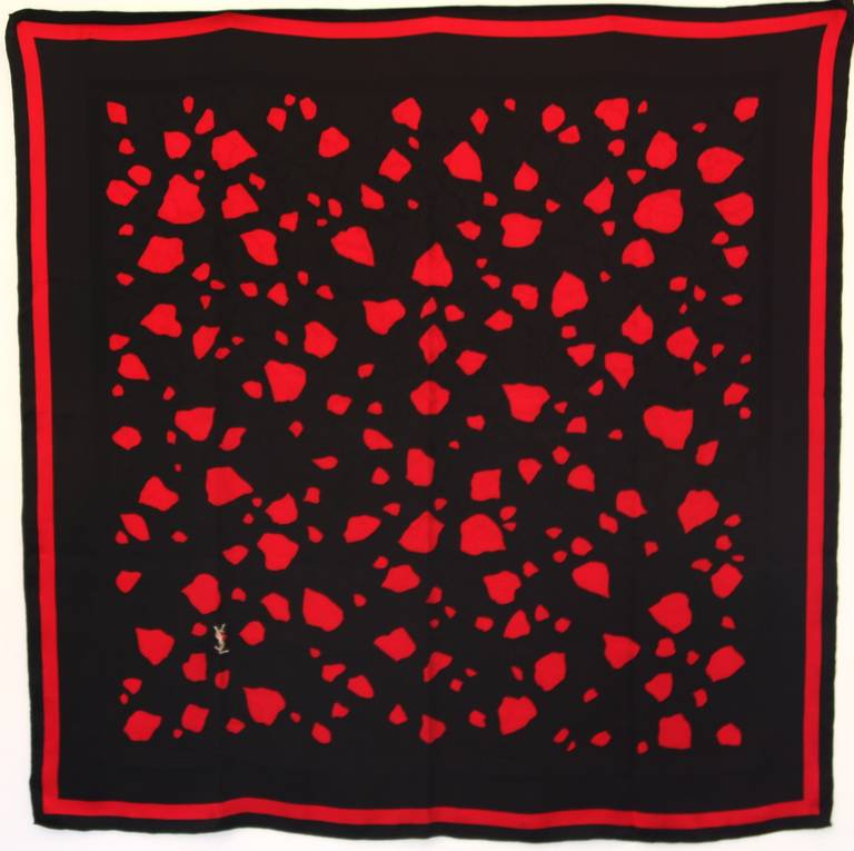 Yves St. Laurent Large Black and Red Silk Scarf 3