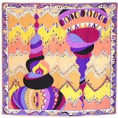 Pucci Silk Orange Cream Psychedelic Print Scarf 4