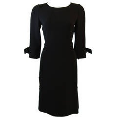 Oscar De La Renta Black Wool Cocktail Dress with Velvet Bows Size 10