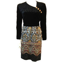 Oscar De La Renta Velvet Embellished Cocktail Gown Size 12 12