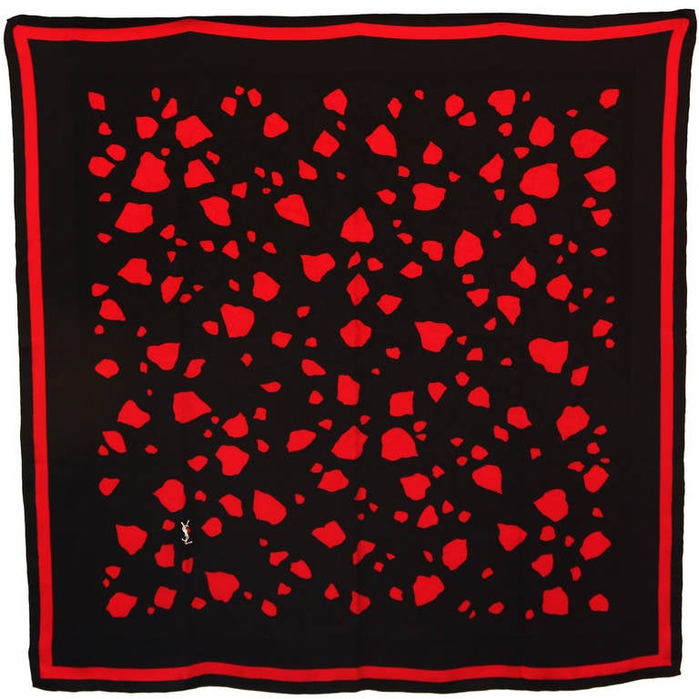 Yves St. Laurent Large Black and Red Silk Scarf
