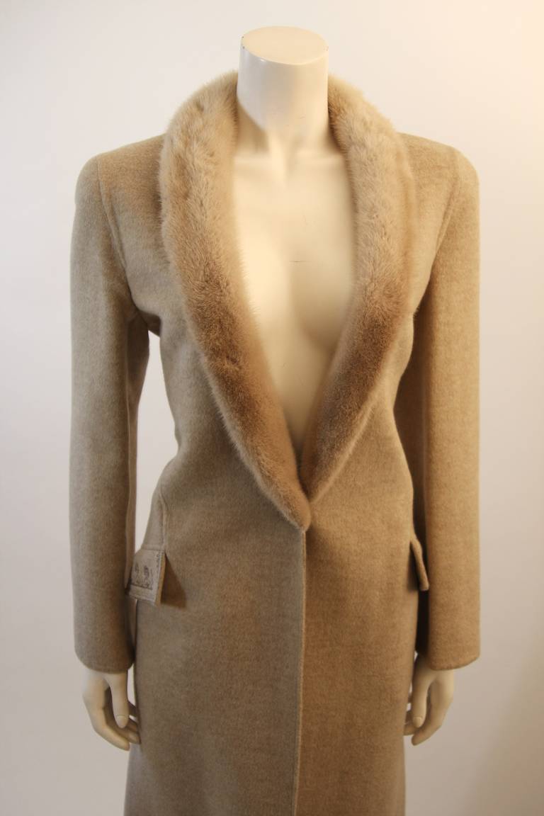 Valentino Wool Coat with Fur Trim In Excellent Condition In Los Angeles, CA