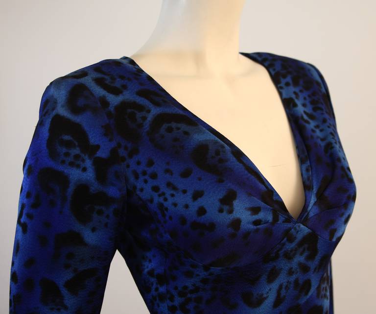 Women's Emanuel Ungaro Rich Blue Abstract Animal Print Dress Size 8