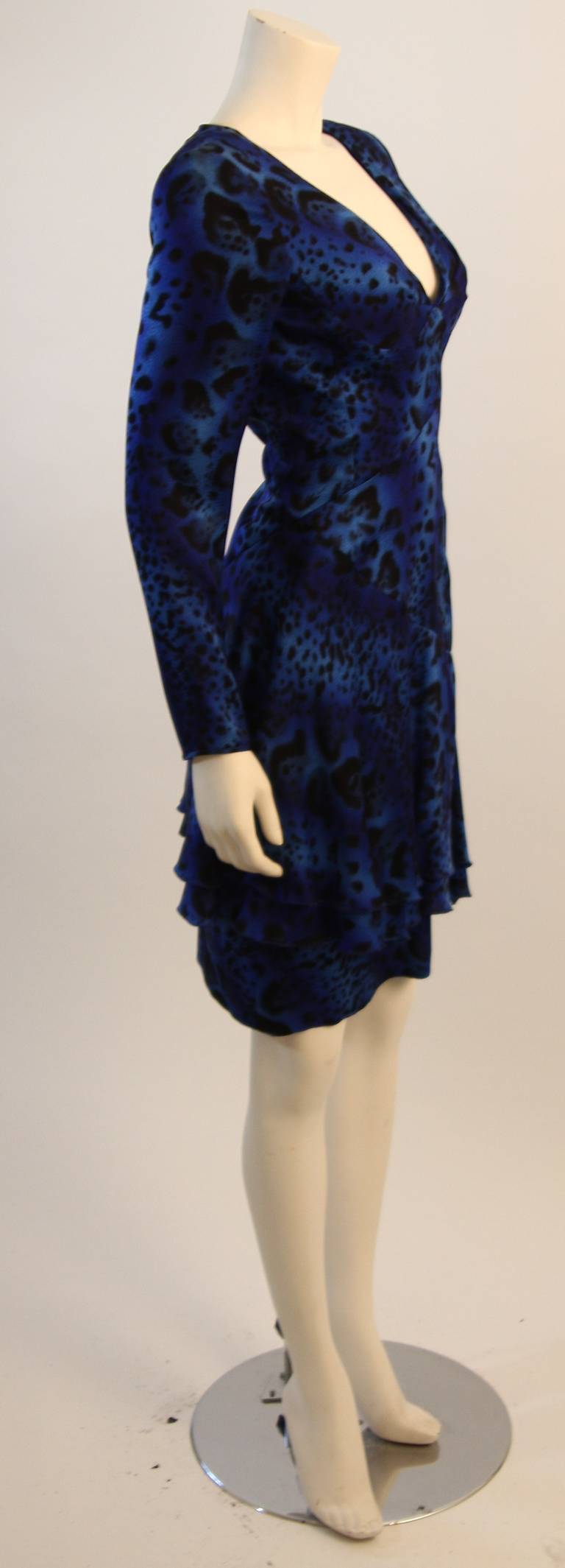 Emanuel Ungaro Rich Blue Abstract Animal Print Dress Size 8 1